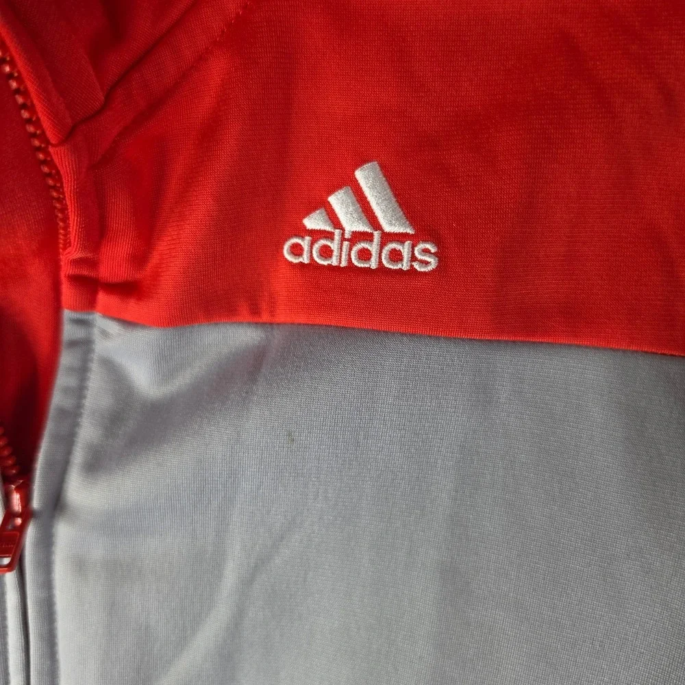 Adidas Boys Size 7 Colorblock Track Jacket Full Zip Red Grey Navy Blue Sweatshrt